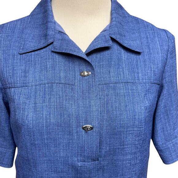 Tahari 6220M386 Popover Short Sleeve Turn Lock Shift Dress Blue 4 - Picture 3 of 6